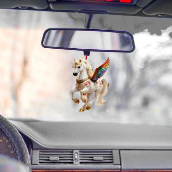 Pferd Ornament Acryl 2D Flach Realistisch Fliegendes Pferd Weihnachtsbaum Anhänger mit Funkelndem Strassstein Zuhause