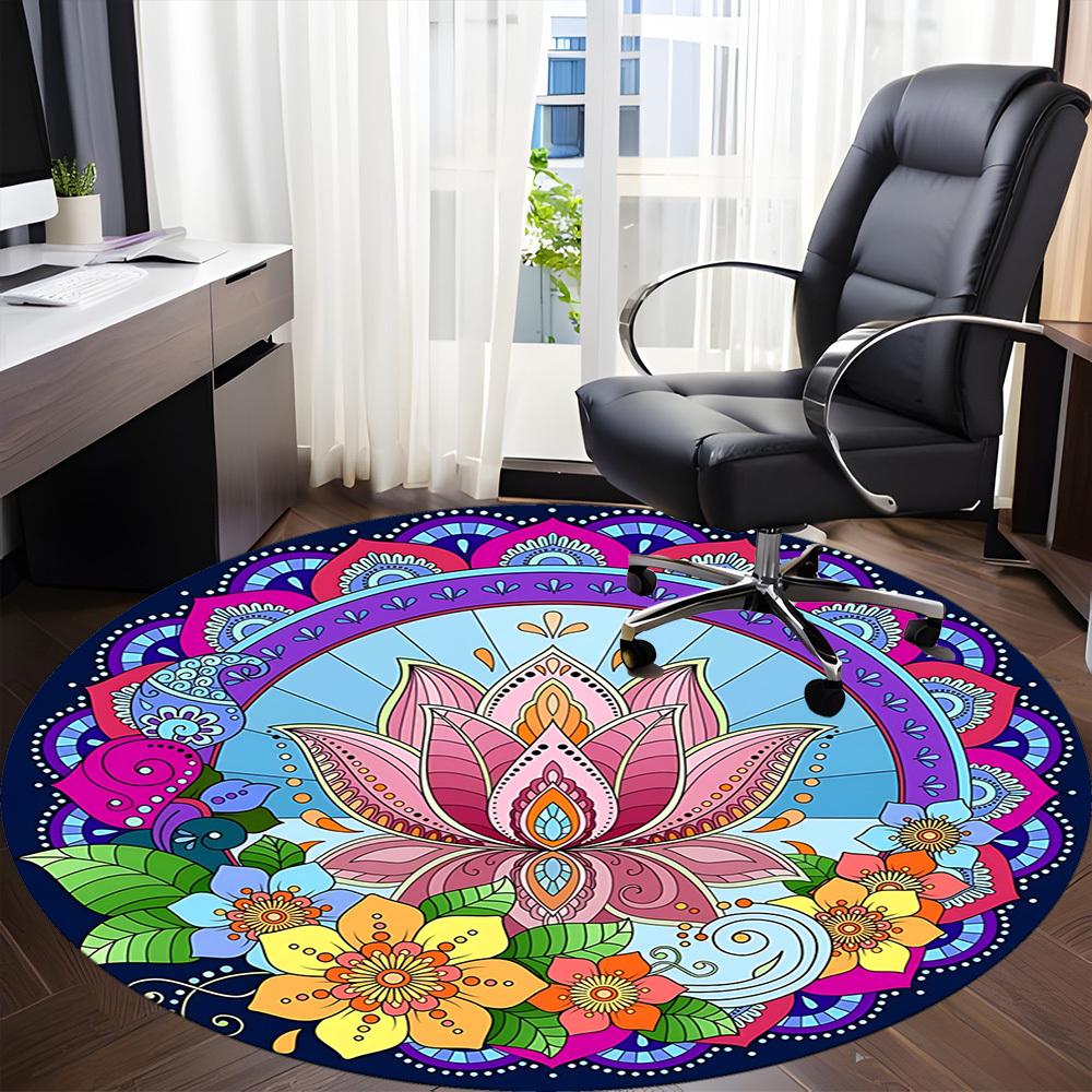 1pc Lotus Mandala Chair Carpet for Office Non-Slip, Lightweight, Machine Washable Rug for Office, Room - Holiday Decoryy251016001