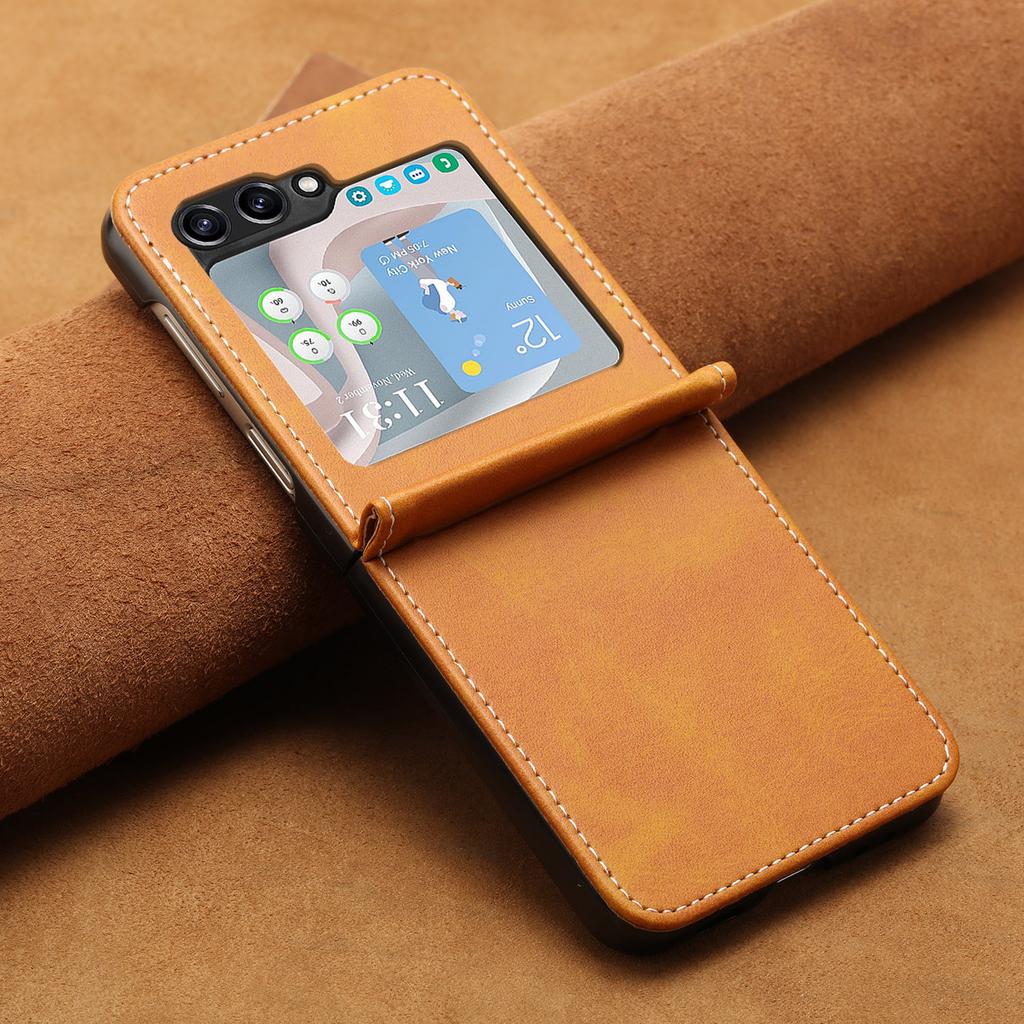 Applicable To Samsung Z Flip6 Mobile Phone Case Z Flip5 Simple Solid Color Calf Pattern Folding Protective Case Zflip4