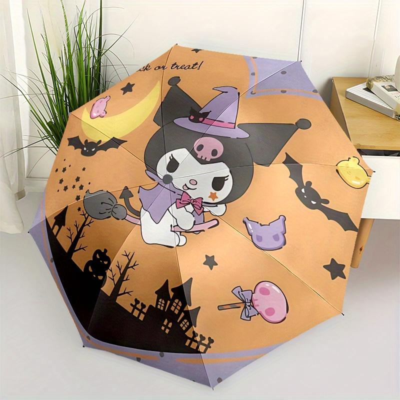 

Halloween, Kuromi Automatic opening and closing folding umbrella with 8-rib frame and compact travel design, perfect for all occasions | Sty