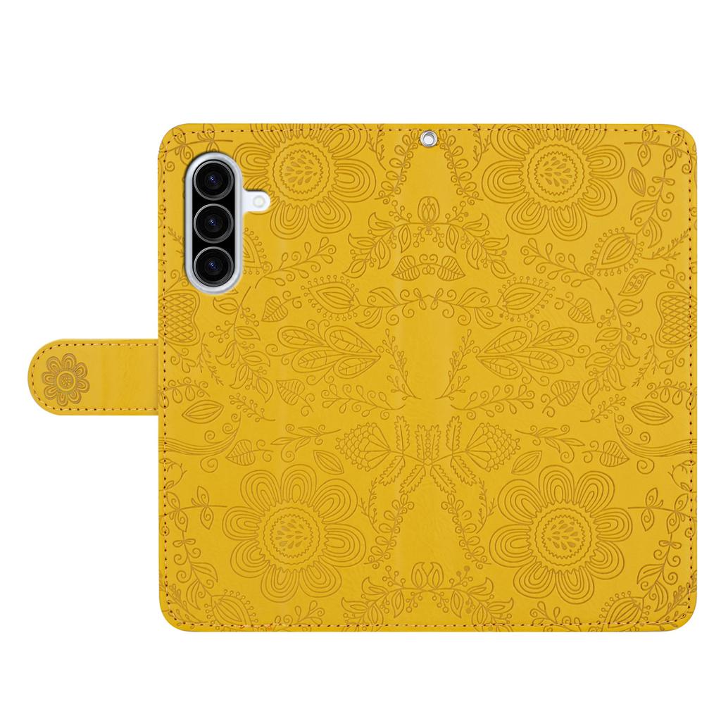 For Samsung Galaxy A37 5G Case Flower Imprint Leather Flip Wallet Phone Cover with Wrist Strap