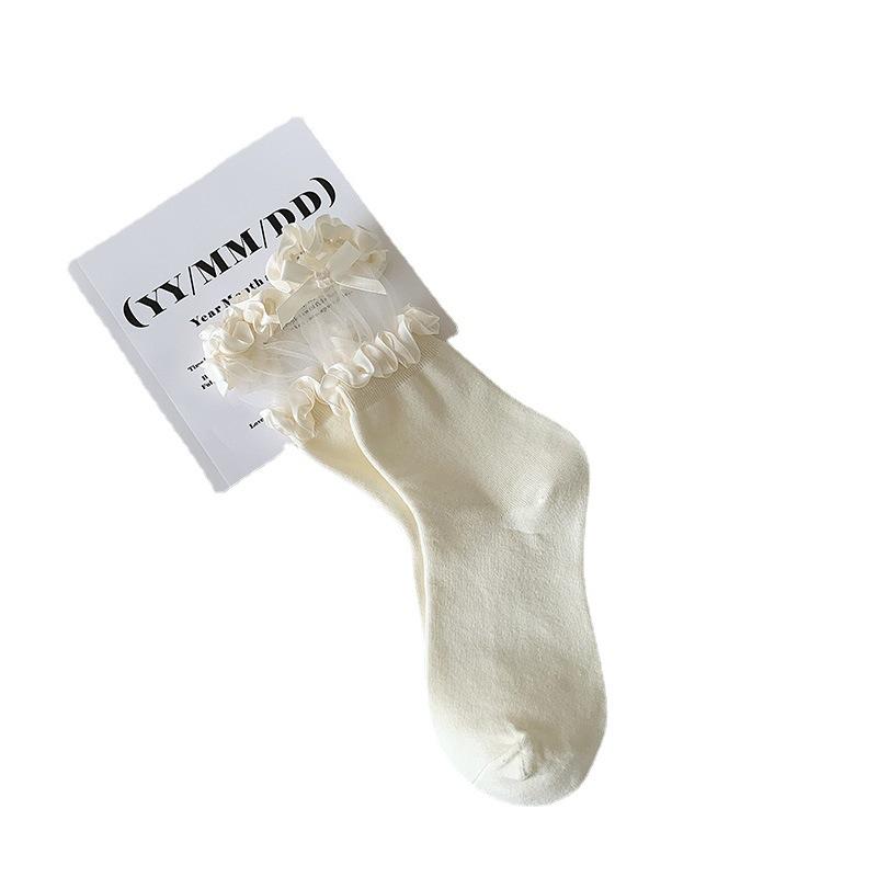 Lace Lolita Medium Tube Socks Actress Silk Splicing Long Tube Lace Cute Student Socks