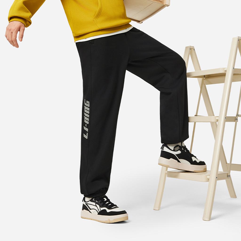 Li-Ning Comfortable Loose Fleece Lined Warm Cuffed Versatile Knitted Sports Pants Men bottoms Black AKLV993-1