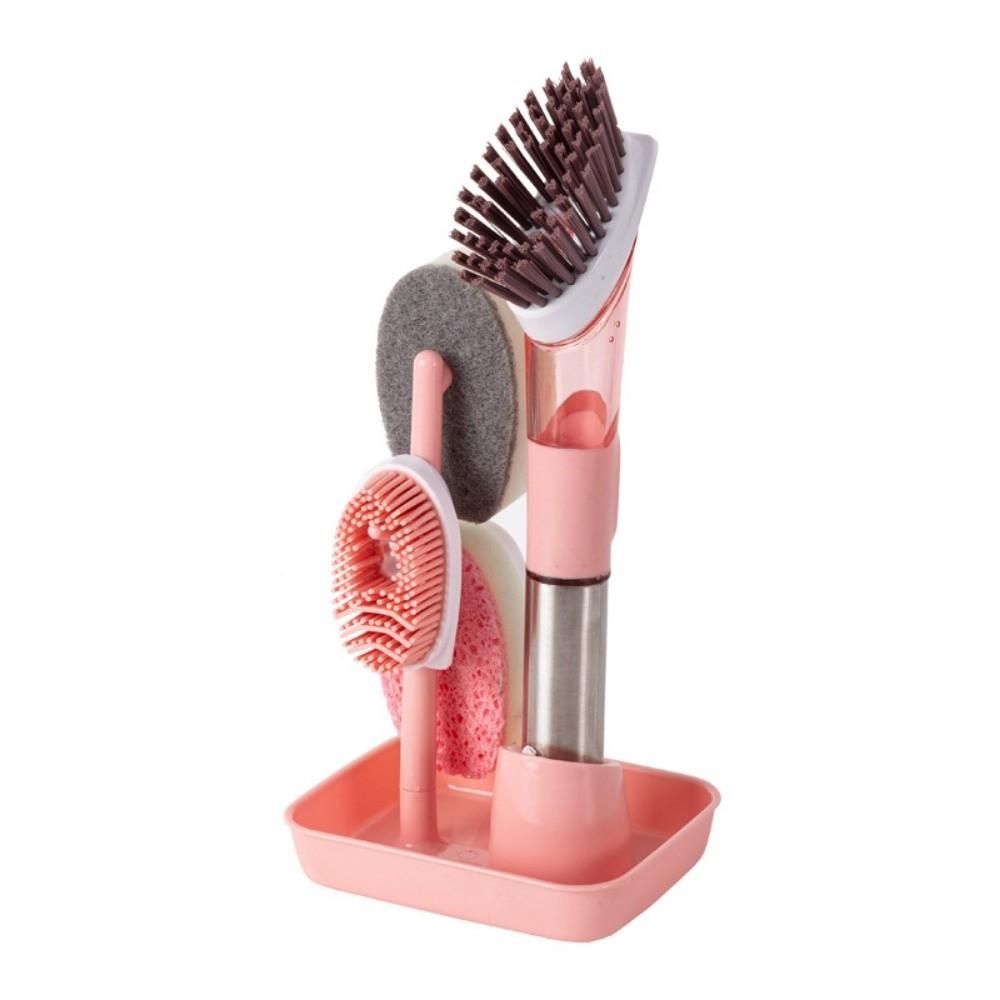 3 in 1 Dishwashing Brush Liquid Dispenser Dish Cleaning Brush Scrubber Brush  Home Cleaning розовый