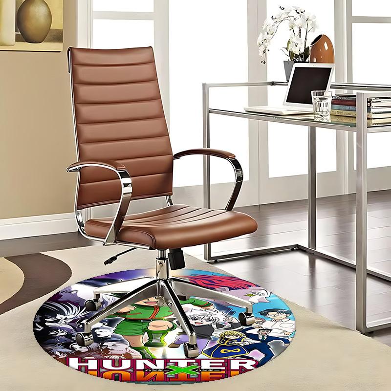 1pc Hunter x Hunter Anime Cartoon Design Round Carpet for Office Chair Mat, Non-Slip Rug Suitable for Home Decoration, Living Room, Bedroom