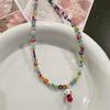 Colorful Glass Bead Necklace Featuring Mushroom Pendant and Floral Designs Decoration for Trendy Women Outfits