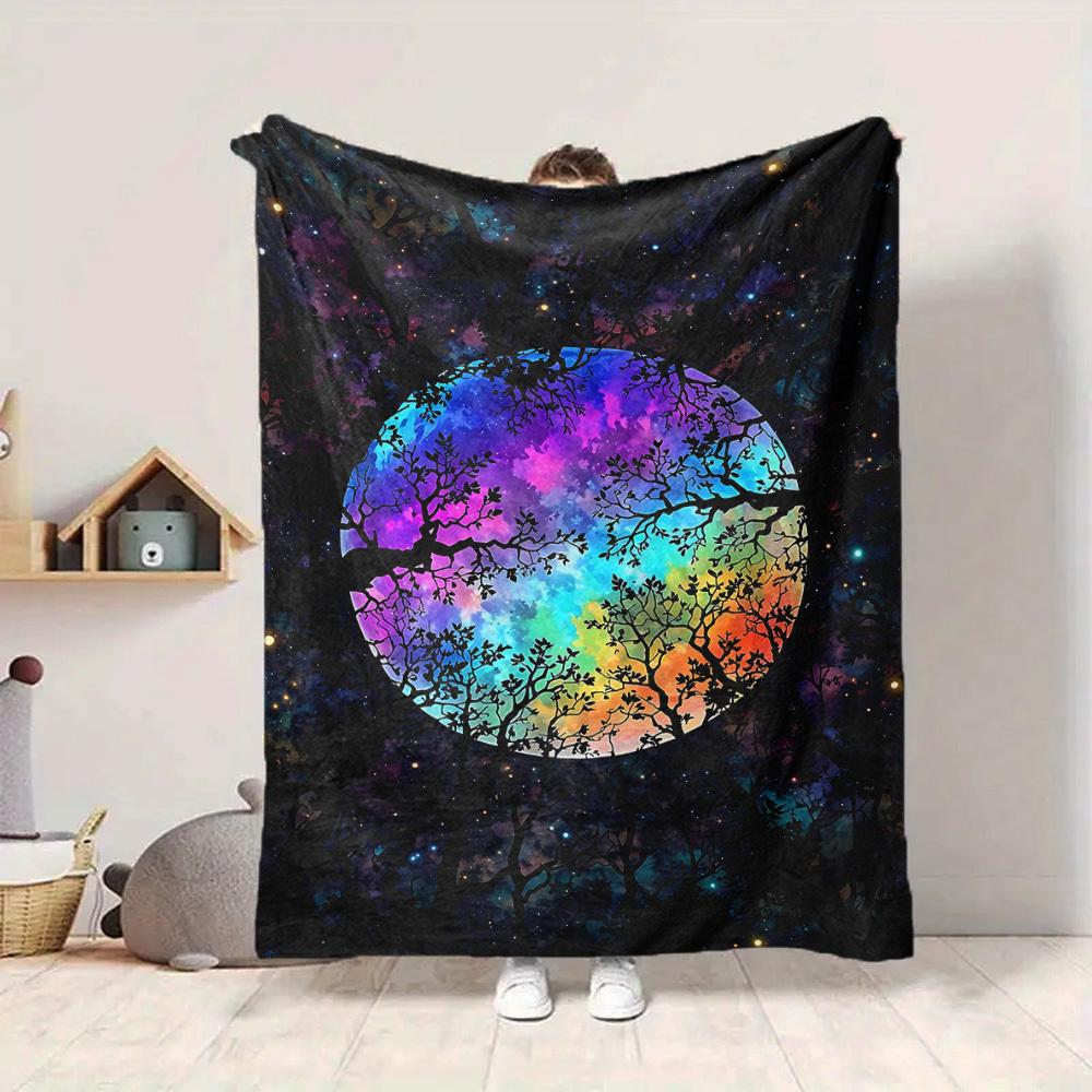 1pc Galaxy Trees Blanket, Lightweight Flannel Throw Blanket for Sofa, Bed, Travel, Camping, Living Room, Office, Couch039