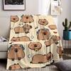 1 Cute Music Listening Capybara Flannel Blanket - Soft and Comfortable Modern Design for Sofa, Office, Travel