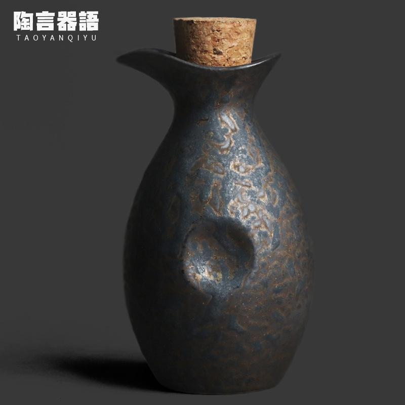 180ml Black Gold Kiln-fambe Wine Bottle Ceramic Sealed Wine Pot With Wooden Stopper Japanese Teaware Collection Craft Gifts