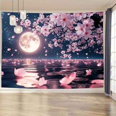 Pink Cherry Blossom Tree Printed Tapestry Perfect Creative Gift Creative Art Bedroom Living Room Dormitory Decoration