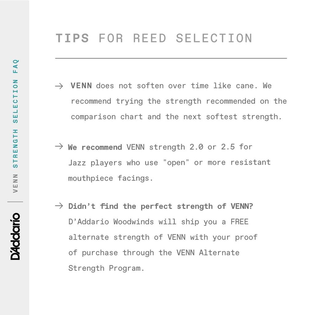 D'Addario WoodWinds D'Addario Synthetic Reed for Tenor Saxophone, VENN G2 (Generation 2) VTS0120G2 [Hardness: 2.0], 1 Reed