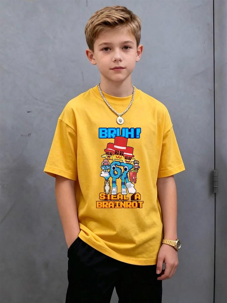 Six Seven 67 Funny Italian Brainrot Childrens Short Sleeve Tee Summer Casual Hot Crewneck Cute Cartoon Age 3-14