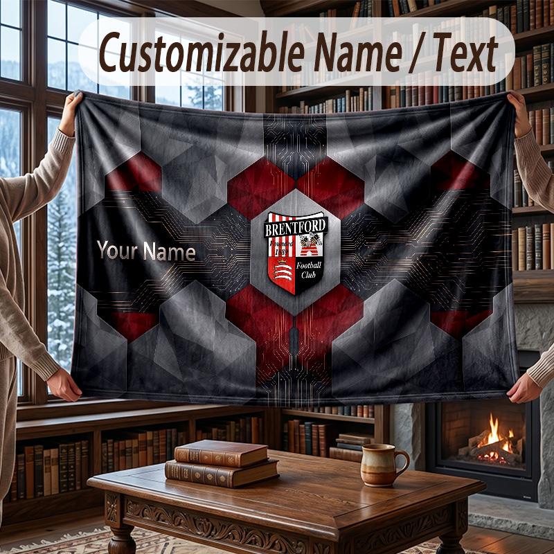 Coperta Plaid in Flanella con Nome Personalizzato Modello Calcio Brentford Calda Decorazione per la Casa