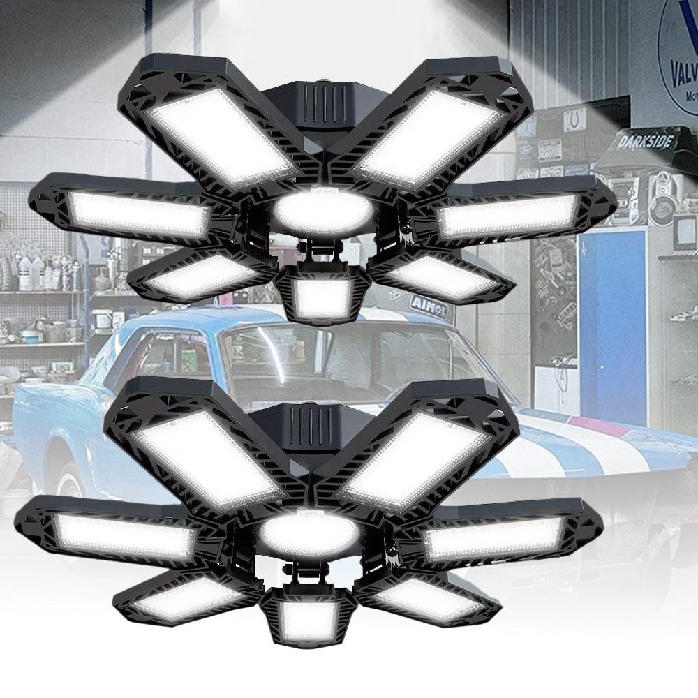 

2PCS Deformable Powerful LED Garage Lights Bulb with 7+1 Adjustable Panels Lamp Work Lights for Industrial Workshop Warehouse United States