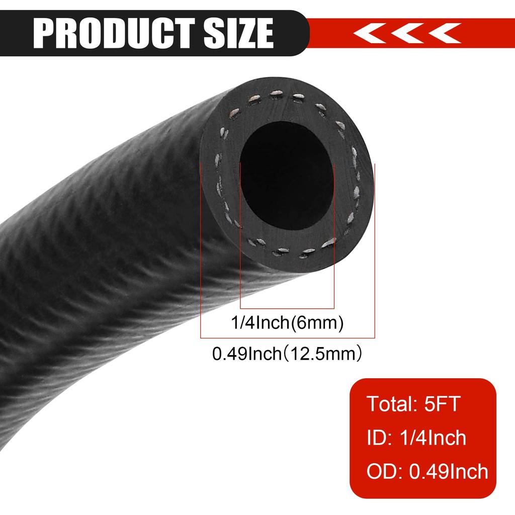 1/4" (6mm) ID Fuel Line Hose 5ft NBR Rubber Push Lock Hose High Pressure 300PSI for Automotive Fuel System Engines