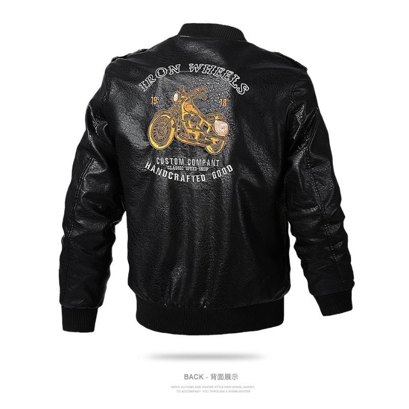 New V-neck Style Men's Motorcycle Leather Washed PU Leather Jacket Trendy