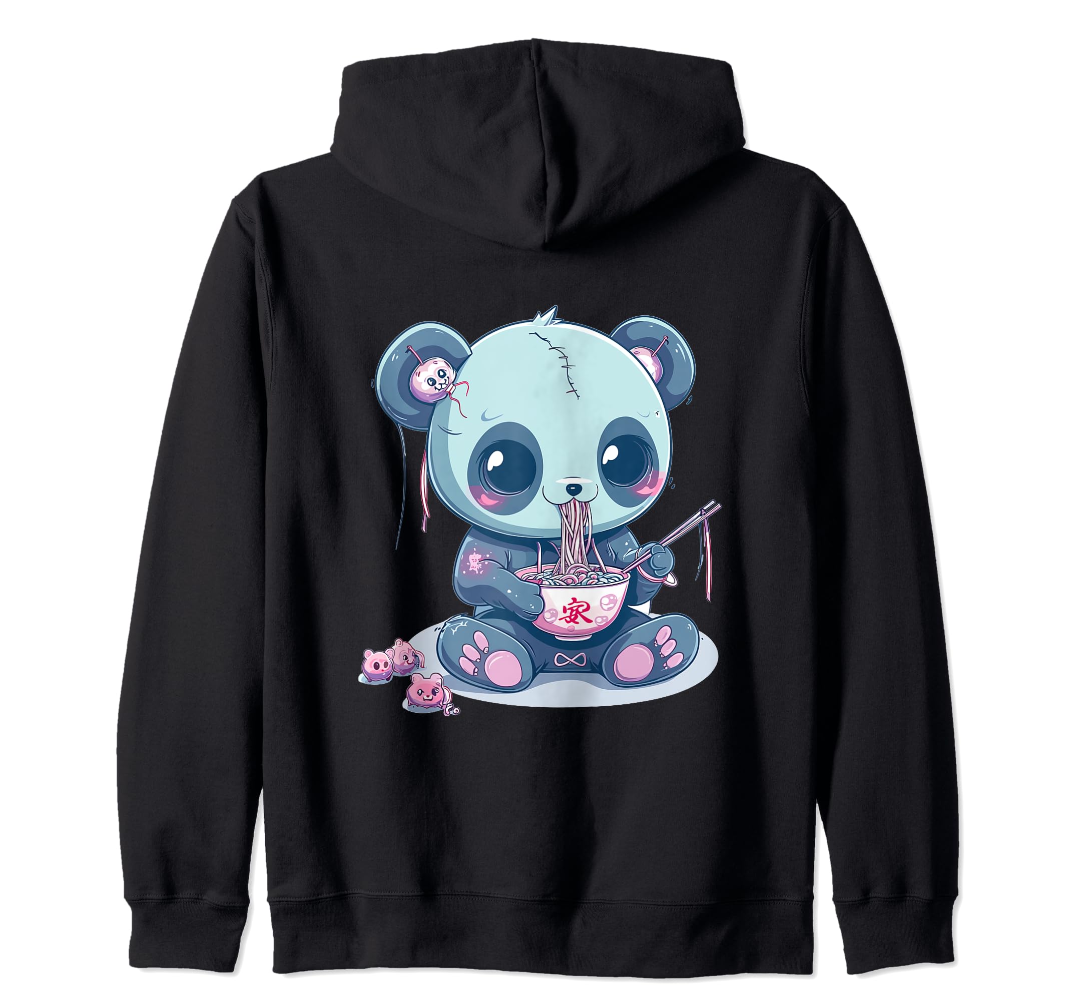 Gothic, pastel, cute, spooky, kawaii, panda, voodoo doll, ramen, zip-up hoodie