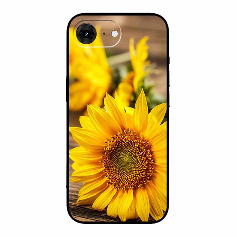 For iPhone 16e 2025 Case 16 E Coque Flowers Black Silicone Soft Back Cover Case For iPhone 16e Phone Cases 6.1" Funda Shockproof