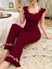 Damen Mode Über die Grenze Schlanke Passform Pyjama Set: Kurzarm-Oberteil & Lange Hose