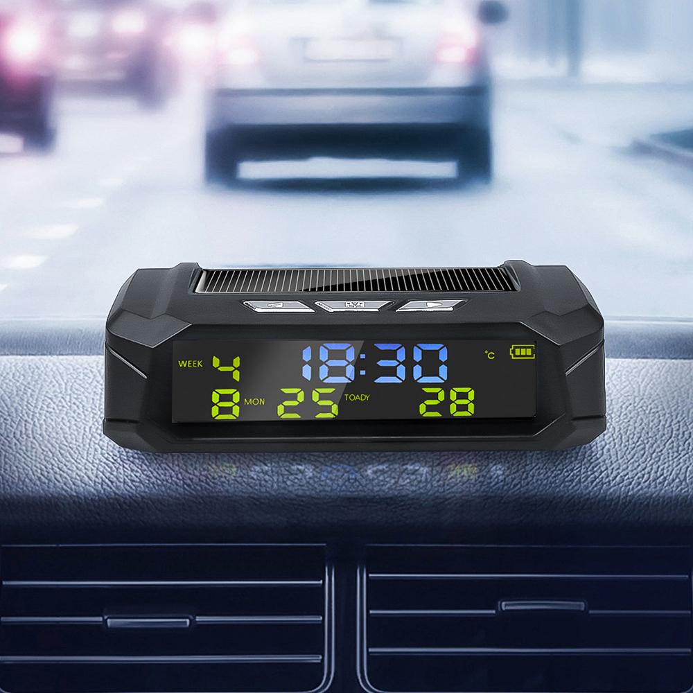 TPMS Look Solar Car Digital Clock with LCD Time Date In-Car Temperature Display for Outdoor Personal Car Part Decoration