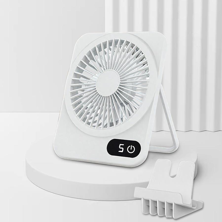 

Портативный вентилятор Перезаряжаемый Напольный или Подвесной Электрический вентилятор Настольный вентилятор Пять регулировок скорости ветра Смарт-дисплей для путешествий белый