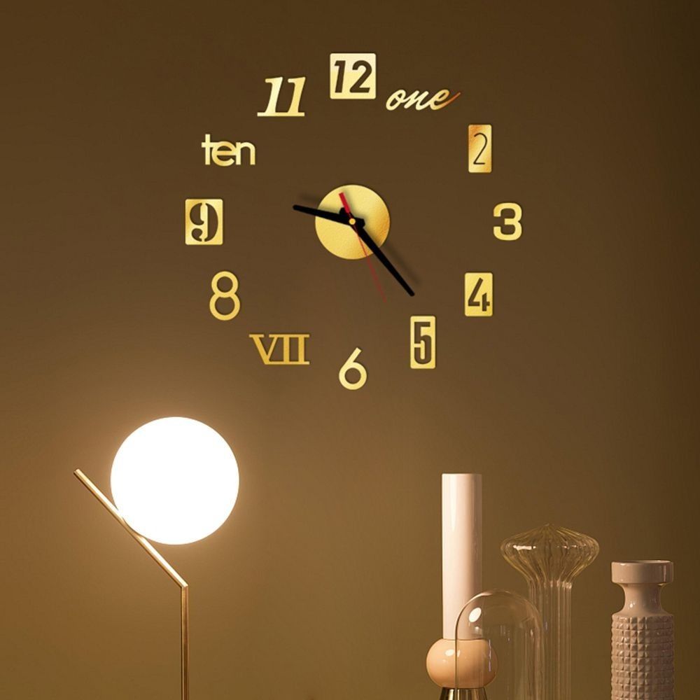 Rahmenlose 3D-Wanduhr, lautlos, Wanduhr, Aufkleber, leuchtende Digitaluhr für Zuhause
