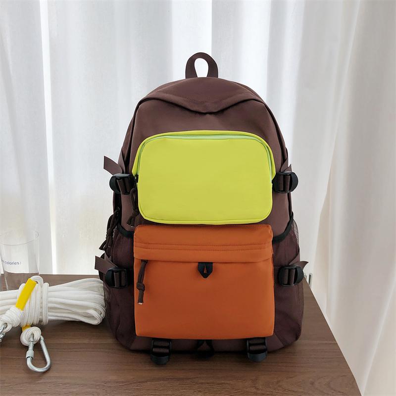 Contrast Nylon Backpack Student Schoolbag Large Capacity Computer Backpack