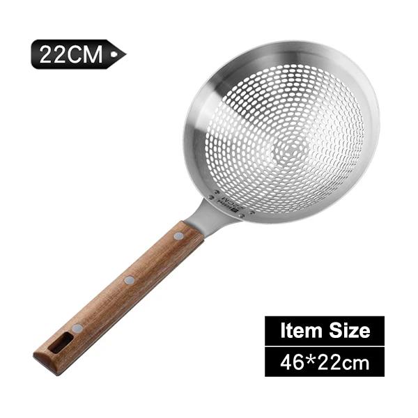 

Extra Large Kitchen Strainer Skimmer with Sturdy Wood Handle - 304 Stainless Steel Slotted Spoon Colander, Kitchen Tools
