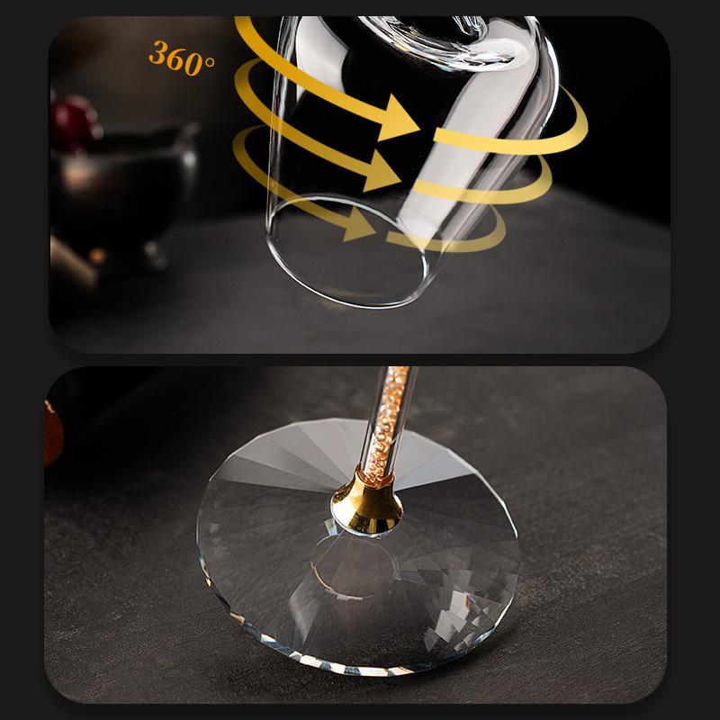 2Pcs Fancy Gold Diamond Decanter Cup, Rotating Tall Red Wine Glass Decanter Set Household Internet Celebrity Crystal Glass