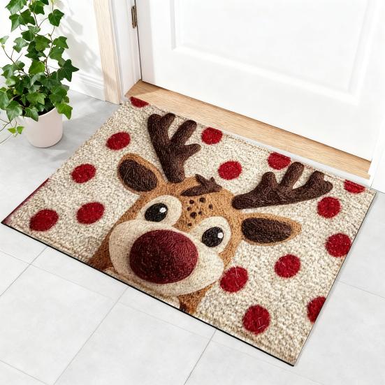 Gulvmatte i kunstpels Tegneserie Hjort Hundemønster Jule-tema Sklisikker Matte Stue Soverom Kjøkken Dekor