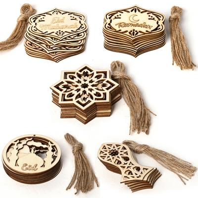 10 Stuks Houten Eid Mubarak Hangende Hanger Ornament Ramadan Kareem Cadeau Islam Moslim Huis Tafel Decoratie DIY Knutselwerk Party Decor