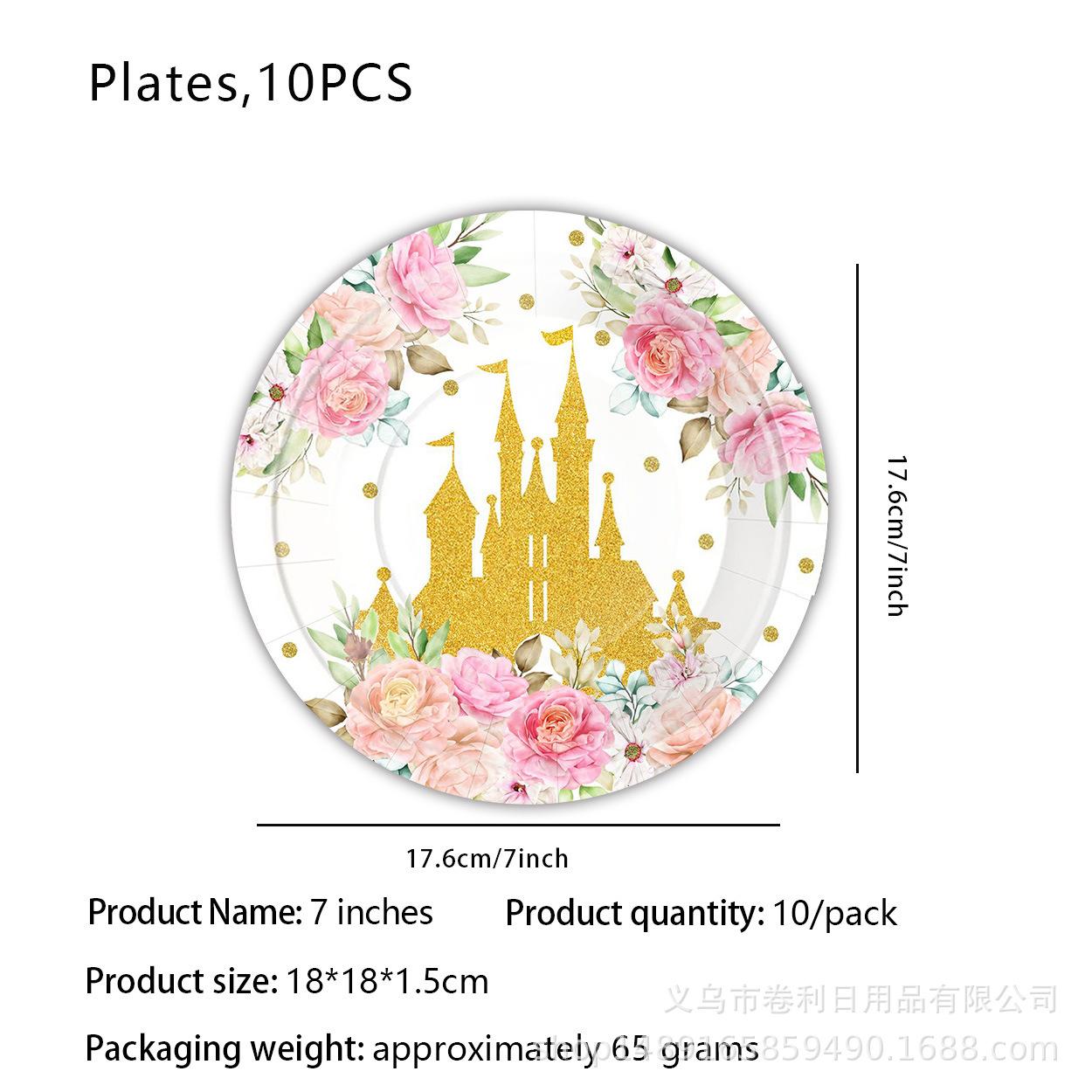 

New Princess Castle Theme Birthday Party Disposable Paper Plate Paper Cup Paper Tissue Party Decoration Supplies 7 inch plate 10pcs