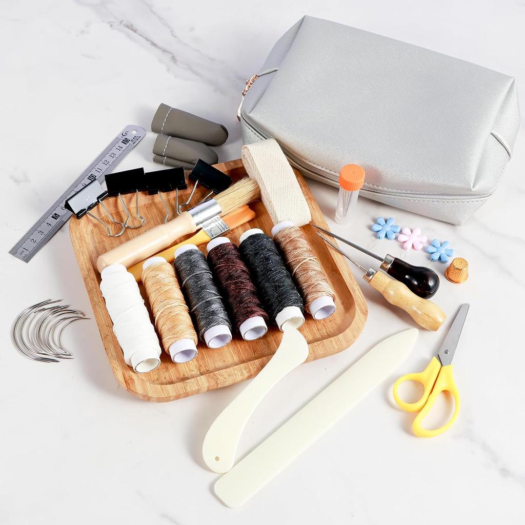 Kit di Legatoria da 49 Pezzi Set di Strumenti per Iniziare la Legatoria a Mano Kit di Legatoria per Principianti Materiali per Legatoria con Aghi a Occhiello Grande Punzone Filo Cerato