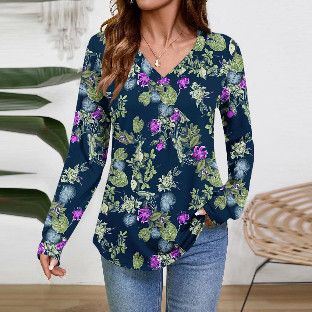 Women Long Sleeve Tops Dressy Casual V Neck Tshirts Basics Tee Vacation Fall Fashion Clothes