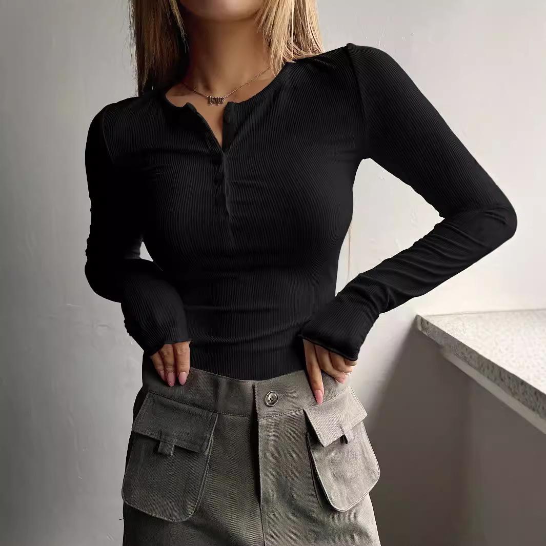 2026 Autumn/Winter Women s Ribbed V-Neck Slim-Fit Knitwear Top S чёрный