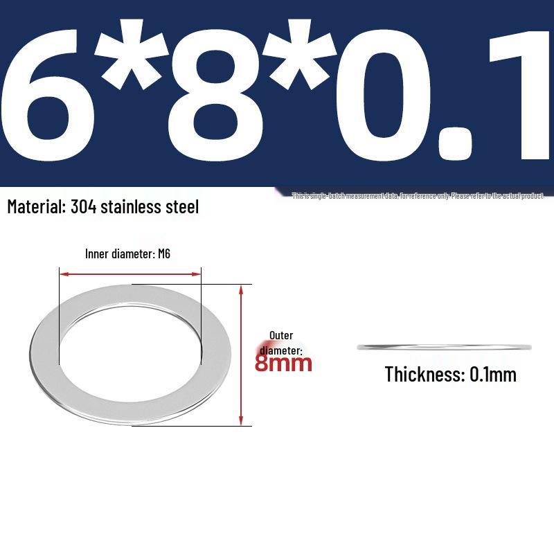 304 Stainless Steel Ultra-Thin Flat Washers - Available in Thickness: 0.1mm, 0.2mm, 0.3mm, 0.5mm