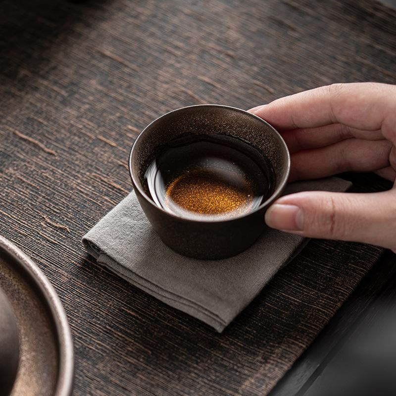 Japanese Gilded Teacup Ceramic Chinese Kung Fu Teaware Set Small Master Cup Retro Stoneware Mug Household Drinkware Tea Ceremony