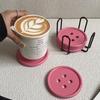 6-Piece Original Colorful Button Coaster Set with Cross-Shaped Iron Rack Coaster Holder Dopamine Round Wooden Coasters Exquisite Coffee Cup Holders