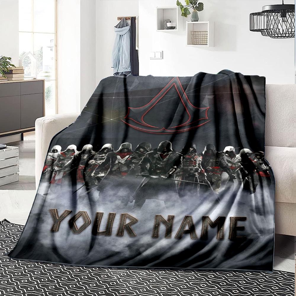 Name Custom Assassin Creed Print Flannel Blanket High Quality Warm Comfortable Cover for All Seasons Perfect for Gifts Home Decor