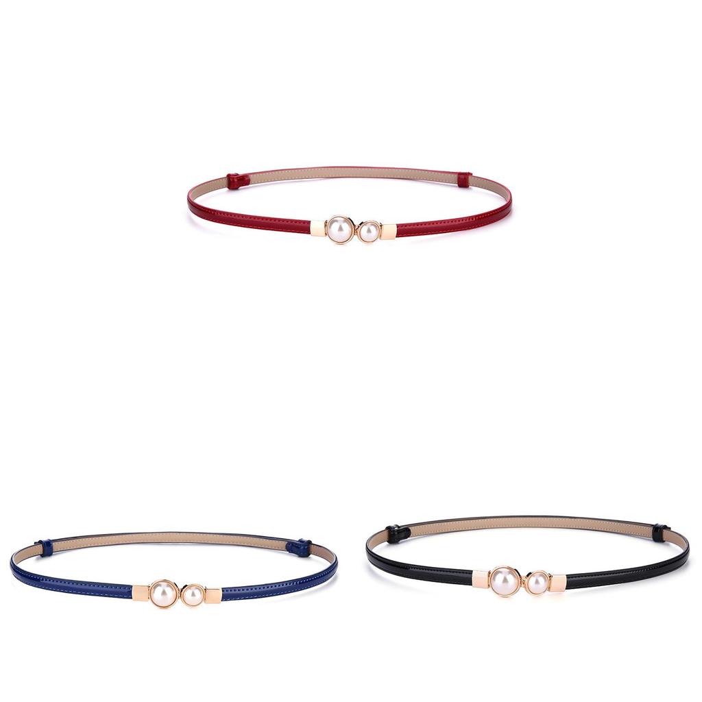 Pearl Embellished Genuine Leather Skinny Belt For Women With Silver Alloy Buckle For Dresses And Blouses