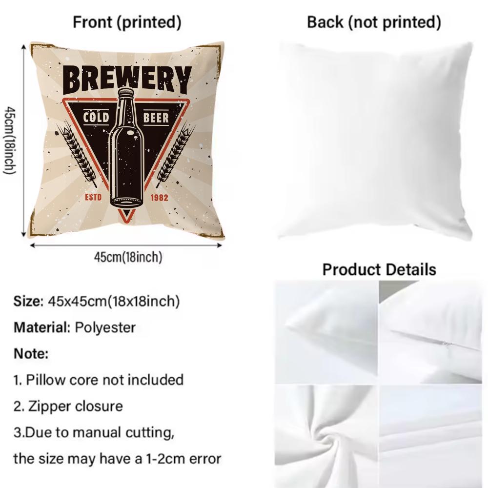 Beer Wine Retro Style Cushion Cover Soft Decorative Pillow Case Suitable For Bedroom Sofa Car Travel Use