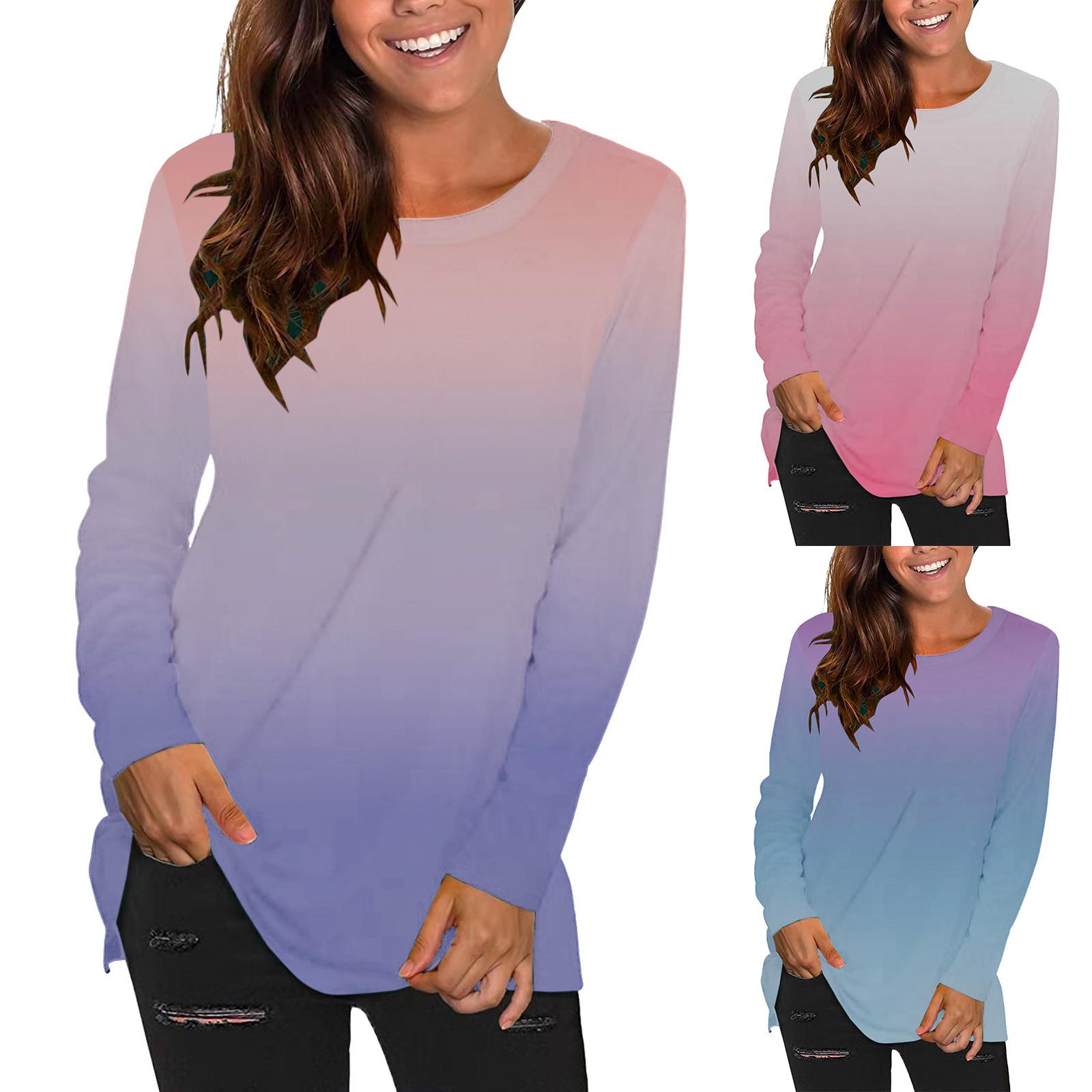 

Женские повседневные свободные топы с круглым вырезом и длинными рукавами с принтом