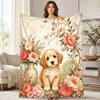 Floral Puppy Coral Fleece Blanket