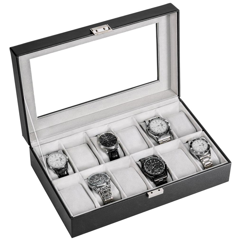 ProCase Watch Box for 12 Slots Watch Watch Storage Watch Holder Organizer for Watch Display Case with Glass Lid Men, Men's Case, Men,