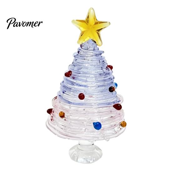 Handmade Colored Glass Decor Glazed Christmas Tree Figurine, Colorful Miniature Xmas Decor, Handcrafted Seasonal Home Festive Ornament Table