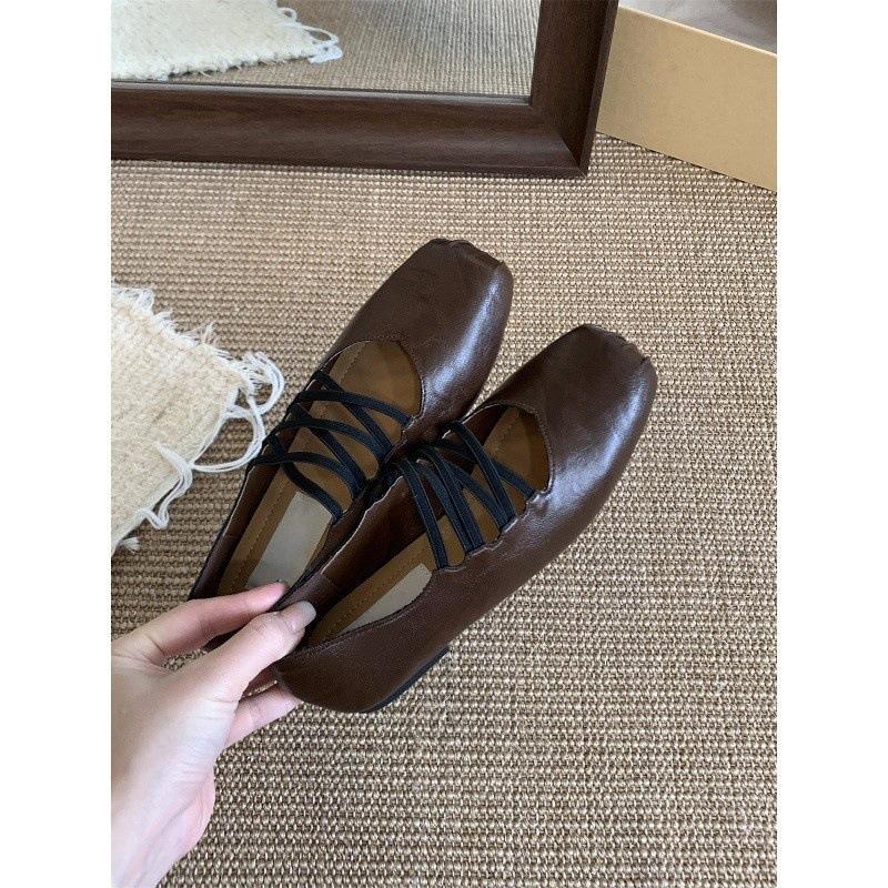 French Flat-soled Retro Brown Mary Jane Evening Shoes Single Shoes Women's Shoes 2025 Spring Soft-soled Black Commuter Shoes