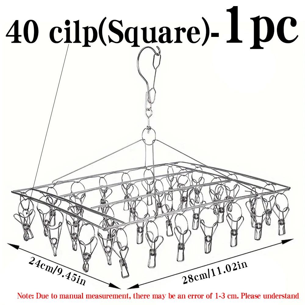 

Stainless Steel Laundry Drying Rack With Clips - Space-Saving Storage, Windproof Lock Design, Durable Clothes And Socks Hanger -