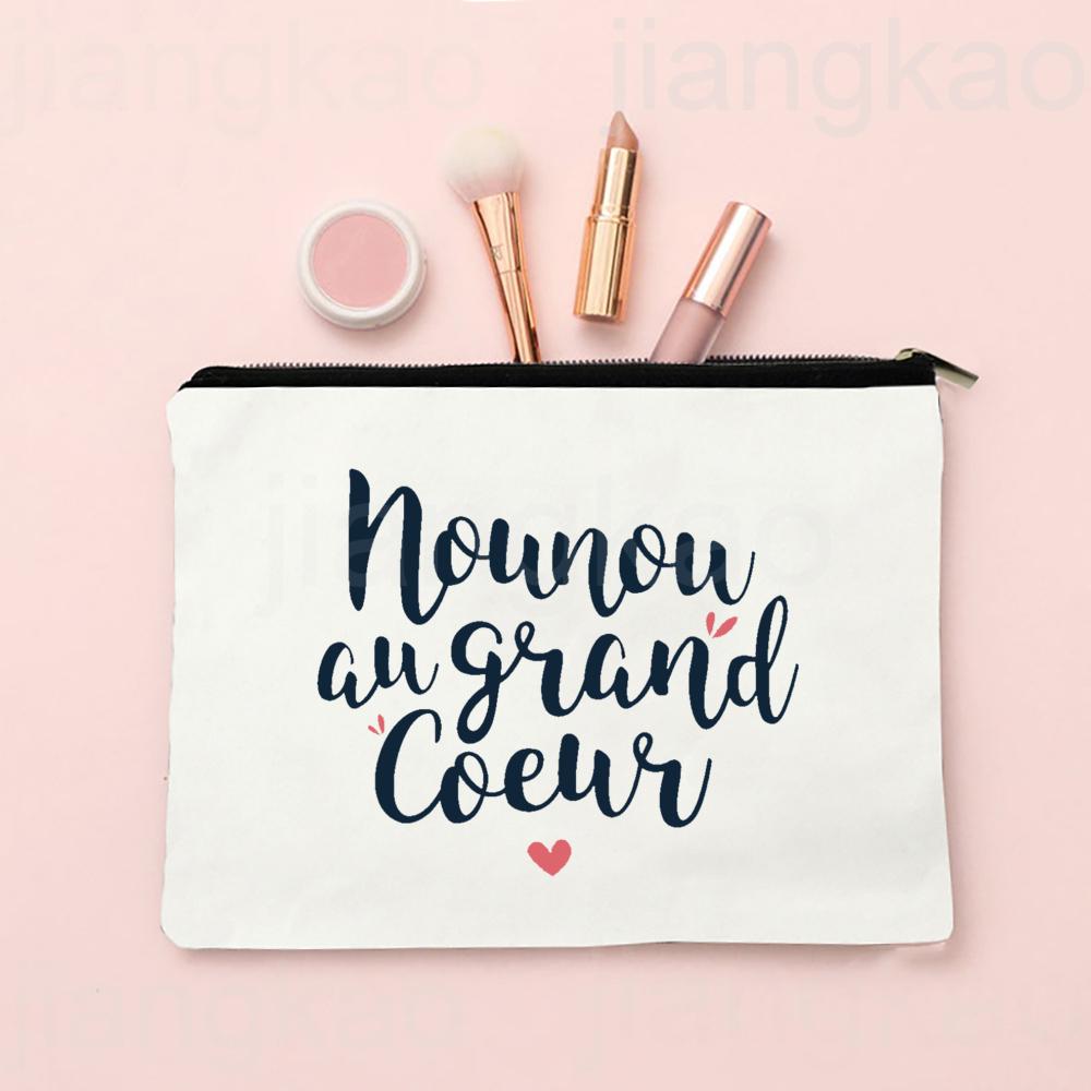 Thank You for Taking Care of Me Nanny Print Cosmetic Bag Women Neceser Makeup Bags Travel Toiletry Pouch Thanks Gifts for Nounou