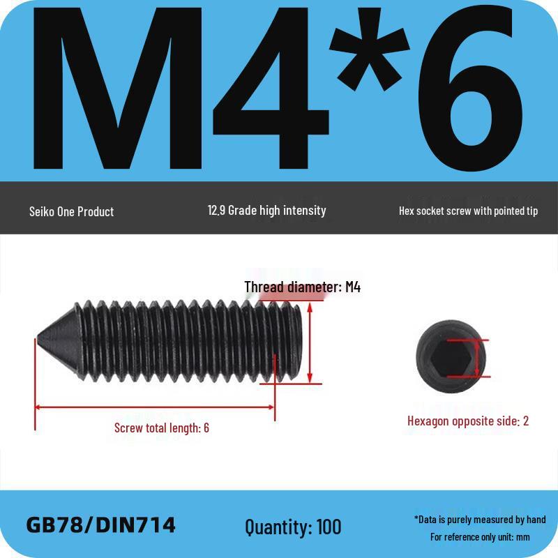 12.9 Grade Pointed Set Screw Grub Set: Headless Screws M3 M4 M5 M6 M8 M10