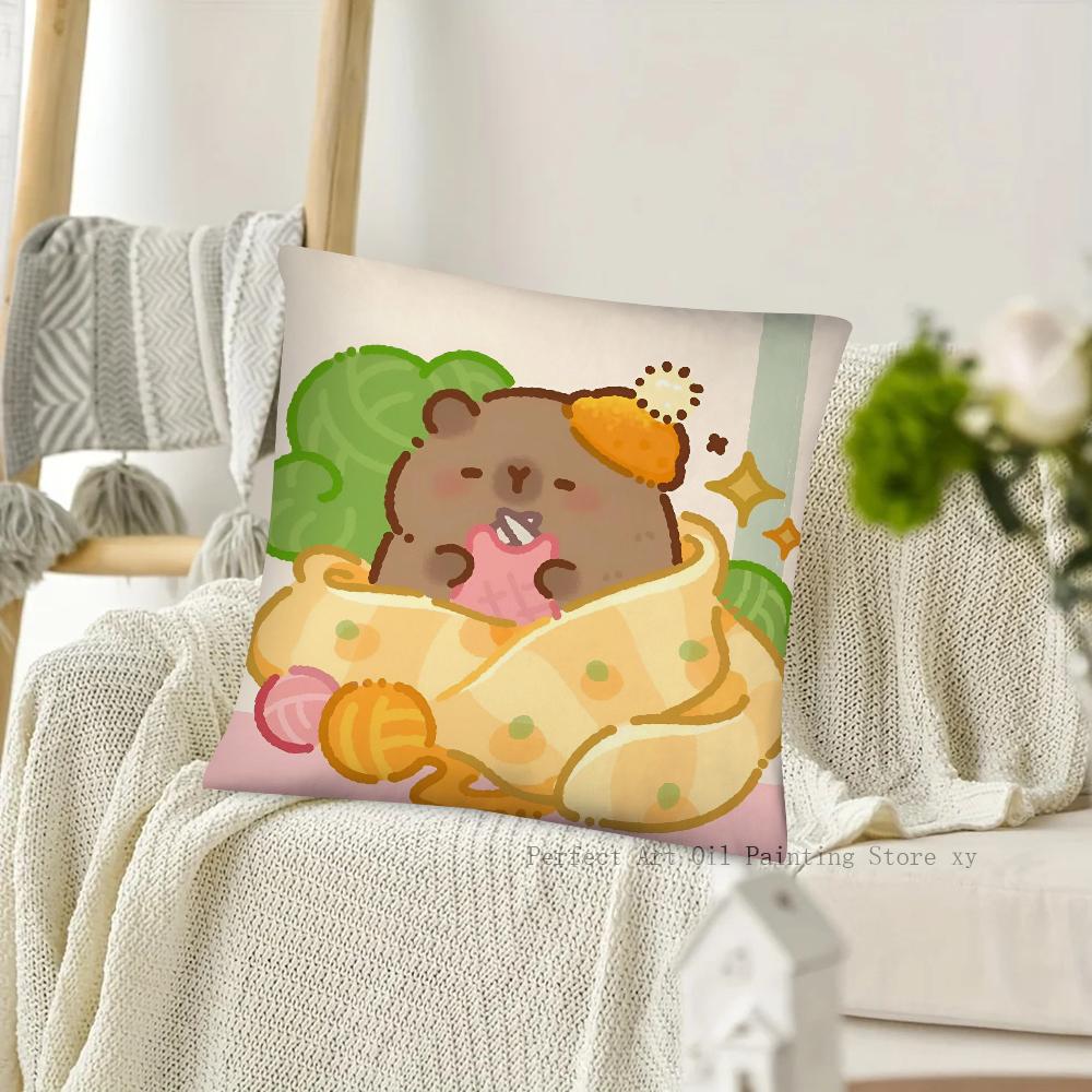 Cartoon Capybara Pillow Case Square Pillow Cushion Cover Bedroom Sofa Room Decoration Casual Pillow Cover